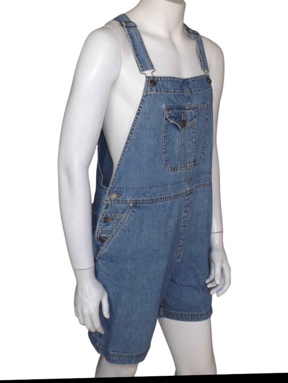 CHEROKEE Short-alls, XL, Bib Front Shorts, Light blue Denim, 3 button hip, VTG - Picture 4 of 11
